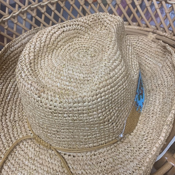 Nikki Beach Women's Natural Mazatlan Crochet Raffia Straw Western Hat - Picture 9 of 12